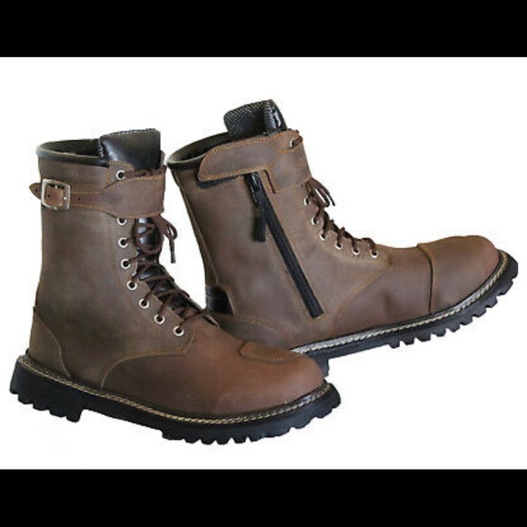 Men Military Motorcycle Biker Combat Riding Ankle Leather Boots - Picture 7 of 10